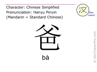 Chinese characters  ( ba / bà ) with pronunciation (English translation: dad )